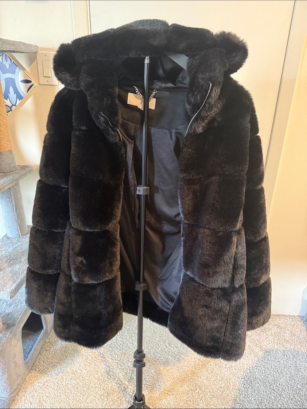 MICHAEL Michael Kors Black Faux Fur Hooded Puffer Jacket
